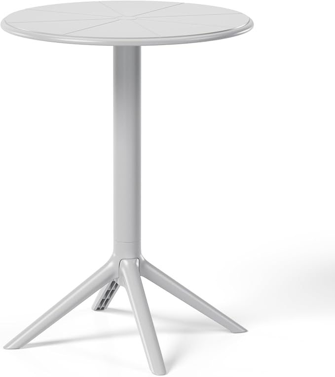 Costaelm Patio Table for 4-Person, Outdoor Patio PP Round Dining Table, All-Weather Bistro Dining Table for Backyard Deck Porch Poolside, Gray