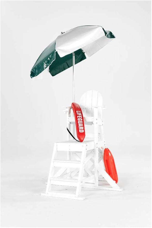 6.5' Striped Lifeguard Umbrella Fabric: Forest and White Heavy Gauge Vinyl, Tilt: with Tilt