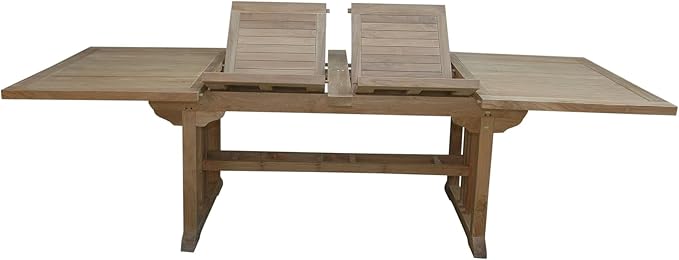Sahara 106-inch Rectangular Double Extension Table Solid Teak Wood Expandable Outdoor Dining Table Weather Resistant Patio Garden Furniture for Deck Poolside and Backyard Spaces