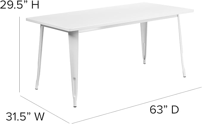 Flash Furniture Charis Commercial Grade 31.5" x 63" Rectangular White Metal Indoor-Outdoor Table