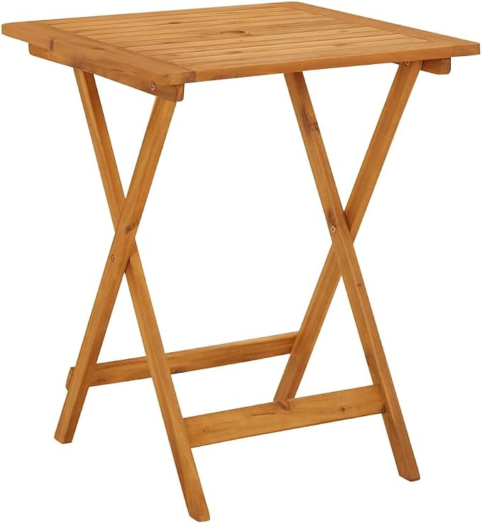 Solid Acacia Wood Folding Patio Table 23.6x23.6x29.5 Inches, Outdoor Dining Table with Natural Oil Finish, Space-Saving Design for Garden, Farmhouse Style Side