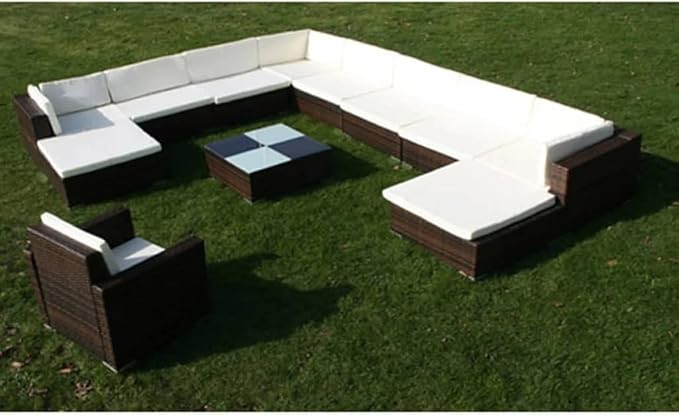 12 Piece Patio Lounge Set with Cushions, Patio Conversation Set Front Porch Furniture Porch Furniture Set Outdoor Dining Sets for Negotiation Area Garden Piazza Poolside Poly Rattan Brown