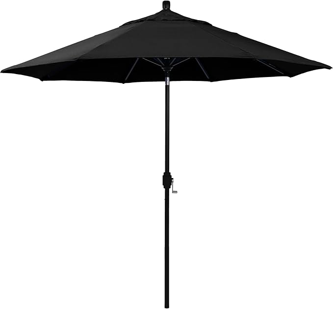 California Umbrella 5-Year-Non-Fading, 9Ft Premium Patio Umbrella, Hand-Crank, Button-Tilt, Black Frame, Solution Dyed Black Fabric