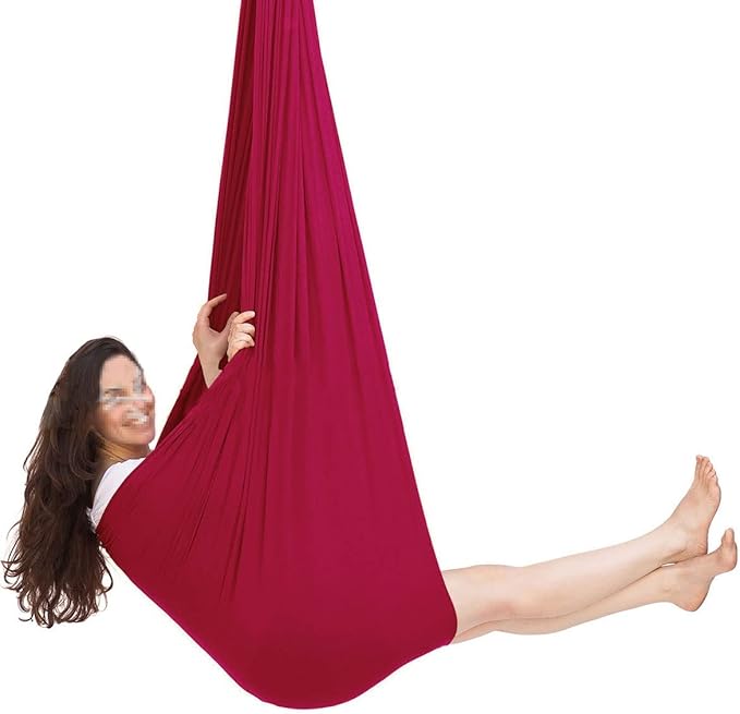 Sensory Swing for adults Indoor kids Therapy Swing Soothing Calming Snuggle Hammock durable strong fabric swing Excellent stretchability Includes Hanging Hardware ( Color : Wine red , Size : 1M x 2.8M