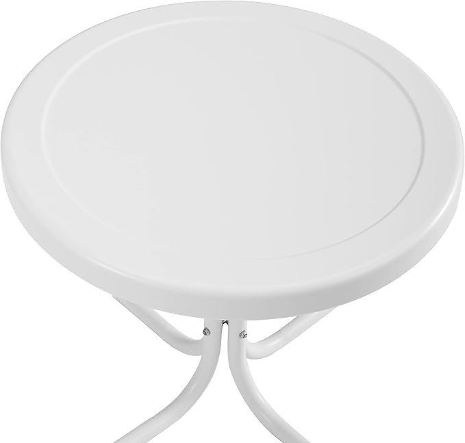 Crosley Furniture Bates 3-Piece Outdoor Chair and Side Table Set, Retro Metal Bistro Patio Conversation Sets, White Gloss and White Satin