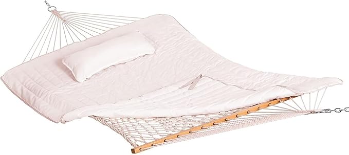 Lazy Daze Hammocks Rope Hammock with Pad, 2 Person Hand Woven Cotton Hammock with Spreader Bar for Outdoor, Indoor, Patio, Poolside, FIT 13-15 Foot Stand, Max 450 Lbs