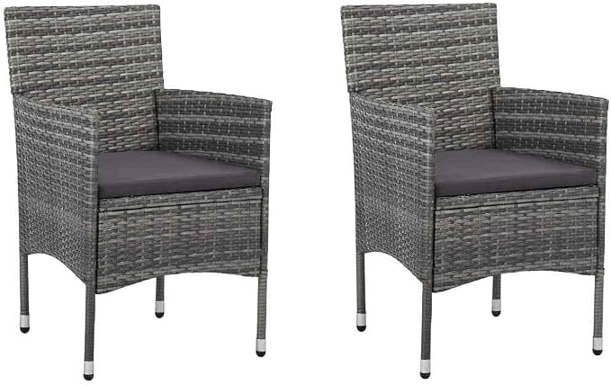 3-Piece Grey PE Rattan Bistro Set with Cushioned Chairs | Includes a square dining table and two seats, ideal for compact outdoor spaces like patios, balconies, and terraces.