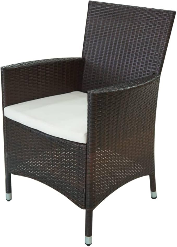 11 Piece Patio Dining Set with Cushions Poly Rattan Brown Outdoor Garden Furniture Table and 10 Chairs Weather Resistant for Al Fresco Dining Relaxing Glass Top Steel Frame Cream White