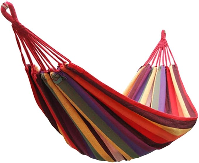 Mipcase Striped Canvas Swing Hammock Portable Hanging Chair for Outdoor Camping and Garden Use, 190x85cm European Rainbow Color, Lightweight Travel Patio Hammock