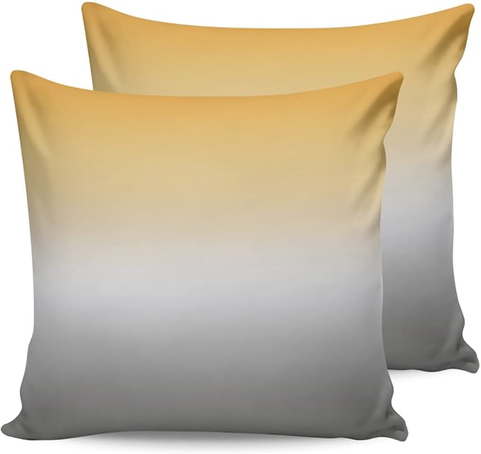 Outdoor Waterproof Throw Pillow Covers Set of 2 Yellow and Grey Ombre Pillowcases 16x16 Inches Gradient Color Patio Decorative Pillows Cushion Case Patio Pillows for Couch Bed Chair Garden