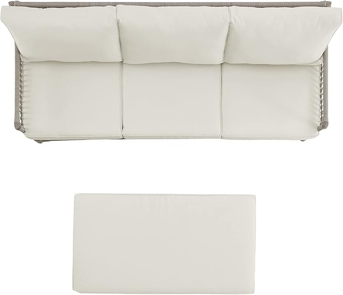 Crosley Furniture Thatcher 2-Piece Outdoor Sofa Patio Furniture Set, Wicker Conversation Sets for Porch, Driftwood with Creme Cushions