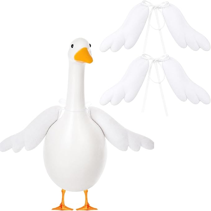 Abbylike 2 Pcs Poseable Goose Wings for 23”- 28" Porch Lawn Goose Outfit Accessories Poseable White Wings for Outdoor Patio Yard Lawn Art Decoration (Rippled Edge)