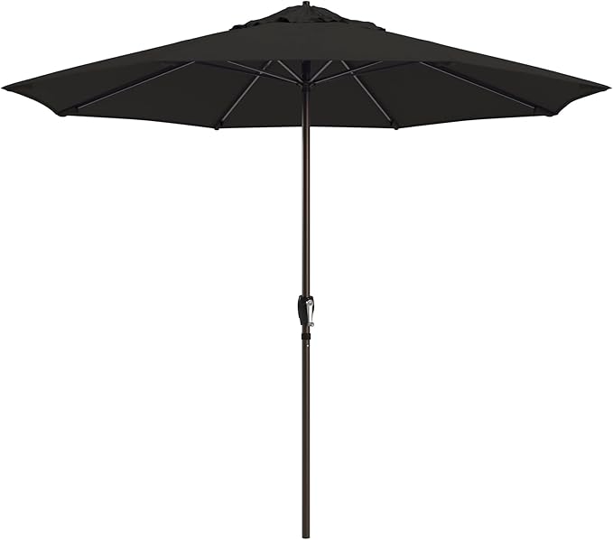 California Umbrella 10-Year Protection 9 Ft Outdoor Patio Umbrella, Pacifica Fade-Resistant Fabric, Auto-Tilt, Heavy Duty Aluminum Frame, 8 Reinforced Ribs for Pool or Deck, Bronze Pole, Black