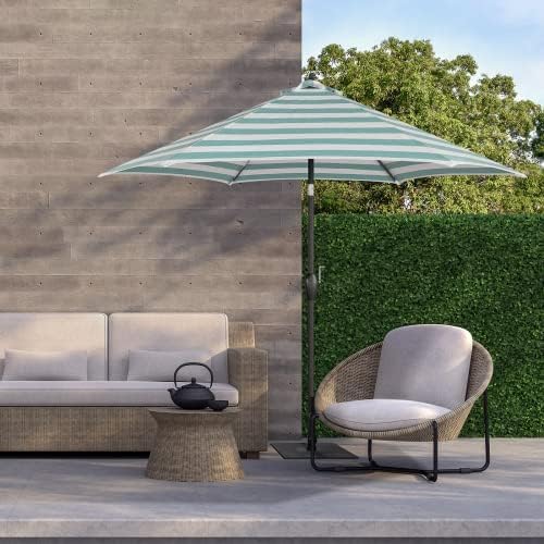 Tempera Striped Patio Umbrellas Outdoor Table Market Umbrellas with Crank & Pust Button Tilt|Auto-Tilt, 8 Steel Ribs, High Color-Fastness Canopy