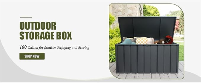 Saiveina 160 Gallon Outdoor Storage Deck Box Waterproof, Large Patio Storage Bin for Outside Cushions, Throw Pillows, Garden Tools, Lockable (Dark Gray)