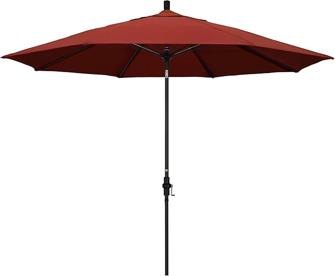 California Umbrella 11Ft Sunbrella Patio Umbrella, Fiberglass Ribs, Hand-Crank, Tilt-Collar, Black Frame, Terracotta Fabric