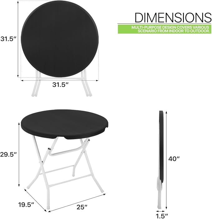Magshion 31" Round Folding Table Balck Foldable Plastic Card Outdoor Utility Tables for Picnic Party Dining, 5 Pack