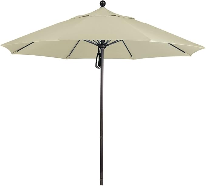 California Umbrella 9' Round Aluminum/Fiberglass Umbrella, Push Open, Bronze Pole, Sunbrella Canvas Fabric