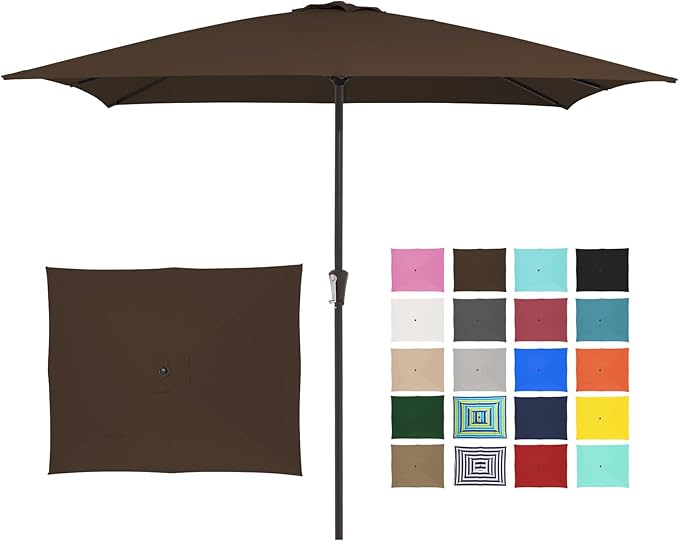 JEAREY 8x10 ft Rectangular Patio Umbrellas Outdoor Table Market Umbrella w/Crank, 8 Sturdy Ribs, UV Protection Windproof Sunproof for Garden, Deck, Backyard, Pool(Brown)