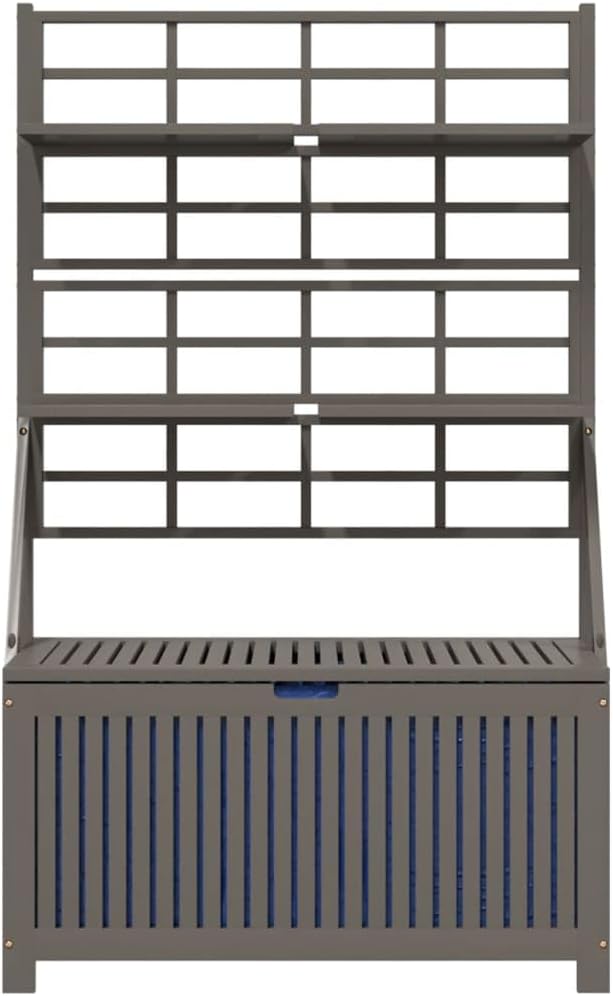 Rustic Acacia Outdoor Storage Box with Trellis 39 x 20 x 63 in Large Deck Box Weathered Grey Solid Wood Patio Storage Chest for Garden Cushions Tools