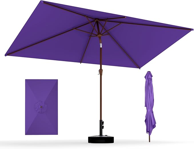 BRIOPAWS 6.5X10 FT Rectangular Patio Umbrella with Base Included | Rectangle Outdoor Umbrellas | 6 Sturdy Steel Ribs | Push Button Tilt & Crank | Heavy Duty for Garden Lawn Deck Backyard Pool |