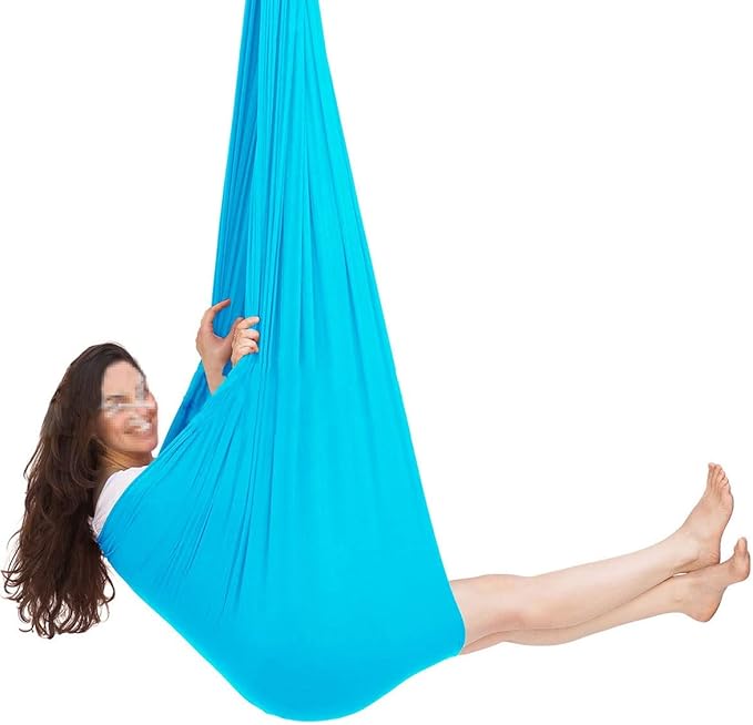 Sensory Swing for adults Indoor kids Therapy Swing Soothing Calming Snuggle Hammock durable strong fabric swing Excellent stretchability Includes Hanging Hardware ( Color : Lake blue , Size : 1.5M x 2