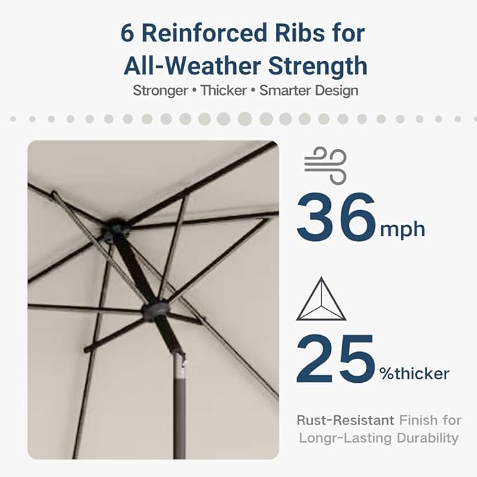 6.5' x 10' Rectangular Patio Umbrella Large Outdoor Market Umbrella w/ UV Protection, Push Button Tilt and Crank Lift, Rectangle Table Umbrella for Garden, Deck, Pool, Patio, Creamy White