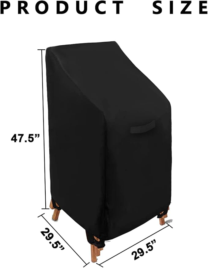WOMACO Stackable Patio Chair Cover Waterproof Outdoor Stacking High Back Chair Cover Water Resistant Outside Furniture Tall Chair Protector (1 Pack - 29.5"L X 29.5"W X 47"H, Black)