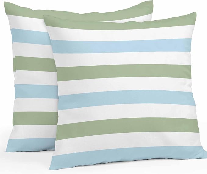 Sage Green Blue Striped Outdoor Pillow Covers 18x18 Inch Throw Pillow Covers Set of 2 Waterproof Decorative Pillow Cases Farmhouse Sage Green Stripes Cushion Covers for Patio Furniture Garden Couch