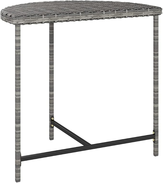 Wicker Half-Moon Patio Table, Half-Round Rattan Bistro Table, Gray 31.5"x19.7"x29.5" Poly Rattan, -285
