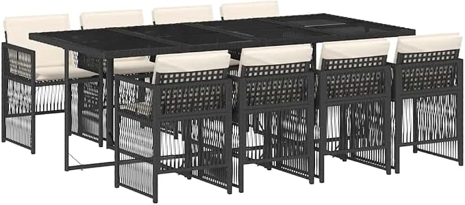 9 Piece Patio Dining Set with Cushions, Foldable Outdoor Rattan Furniture, Space-Saving Cube Dining Table and Chairs for Garden, Backyard, Black