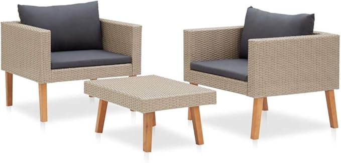 3 Piece Patio Lounge Set with Cushions Poly Rattan Beige, Outdoor Dining Chairs, Outdoor Lounge Chairs, Outdoor Sofa Set, Furniture Conversation Set for Balcony, Yard