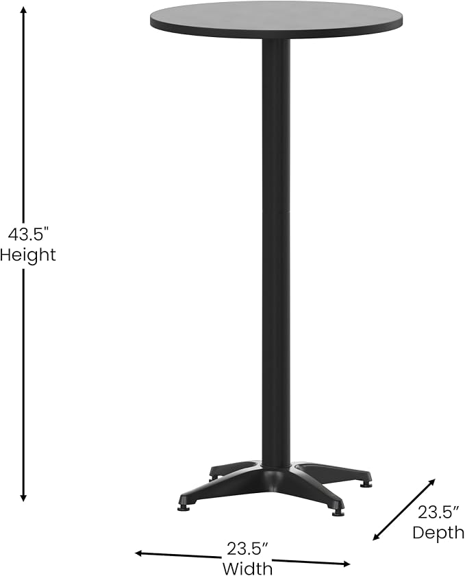 Flash Furniture Metal Bar Table - Aluminum Patio Table - Mellie 23.5"H Round Bar Height Table - Indoor/Outdoor - Black