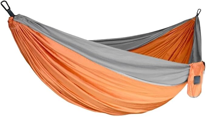 Creative Color Matching Double Hammock, Outdoor Anti-Rollover Nylon Hammock Chair, Easy to Set Up, Load Bearing 300kg/661.4lbs(Orange+Grey)