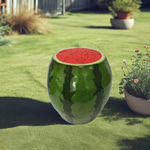 Watermelon Fruit Stool, 13.4" Oversized Resin Side Table, Indoor Outdoor Plant Stand Garden Statue Table, Waterproof Outdoor Decoration Multi-Purpose Kids Seat Patio Furniture (Watermelon)