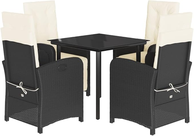 Backyard Furniture Patio Conversation Sets Outdoor Seating 5 Piece Patio Dining Set with Cushions Black Poly Rattan Suitable for Gardens, Balconies, Decks