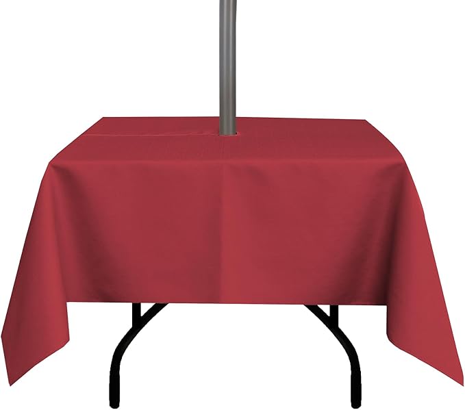Outdoor Tablecloth Wrinkle-Free Stain Resistant Waterproof Polyester Fabric Table Cover with Zipper Umbrella Hole for Picnic/Party/Dinner/Patio Garden(60×60inch Square,Zippered,Red)