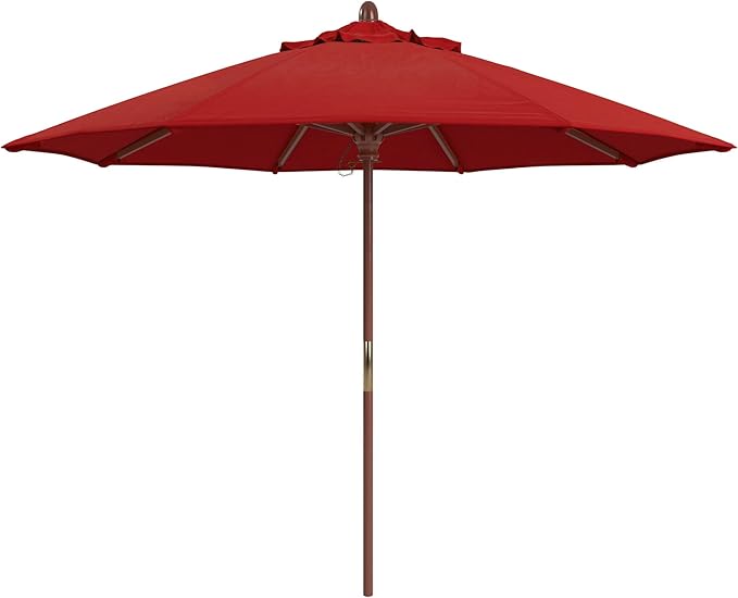 California Umbrella 9' Premium Commercial Hardwood Patio Umbrella, Manual Lift With Pacifica Red Fabric