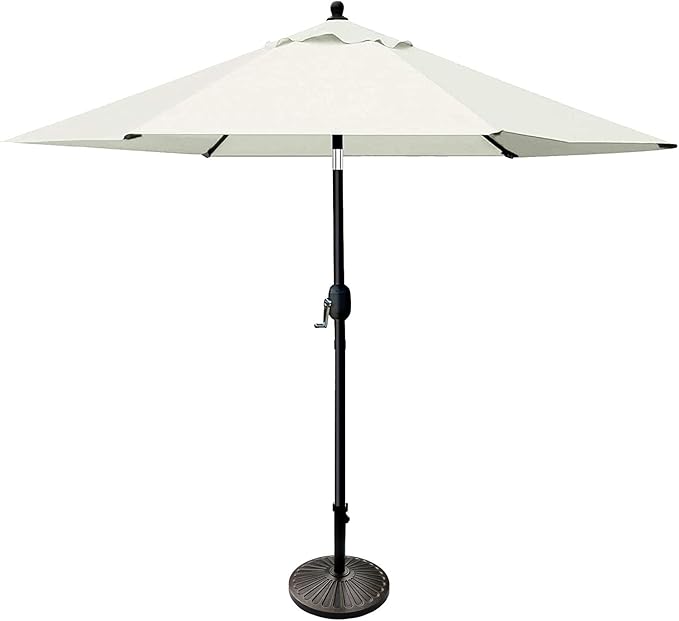 Sunnyglade 7.5' Patio Umbrella 6 Ribs (Beige) | 18" 26.5-lbs Heavy Duty Round Antiqued Umbrella Base, Bronze