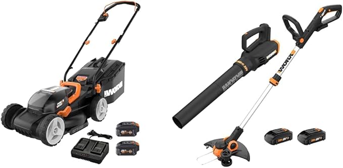 Worx WG779 40V 14" Cordless Lawn Mower + String Trimmer & Leaf Blower Cordless with Battery and Charger