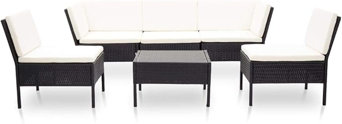 Patio Sofa Set with Cushions,Patio Lounge Set,Outdoor Furniture,Outdoor Furniture Sets,Patio Conversation Sets,for Garden,Deck,Backyard,6 Piece Poly Rattan Black