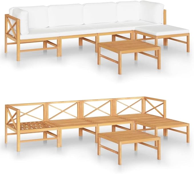 Backyard Furniture Patio Conversation Sets Outdoor Seating 6 Piece Patio Lounge Set with Cream Cushions Solid Teak Wood Suitable for Swimming Pool, Courtyard, Garden
