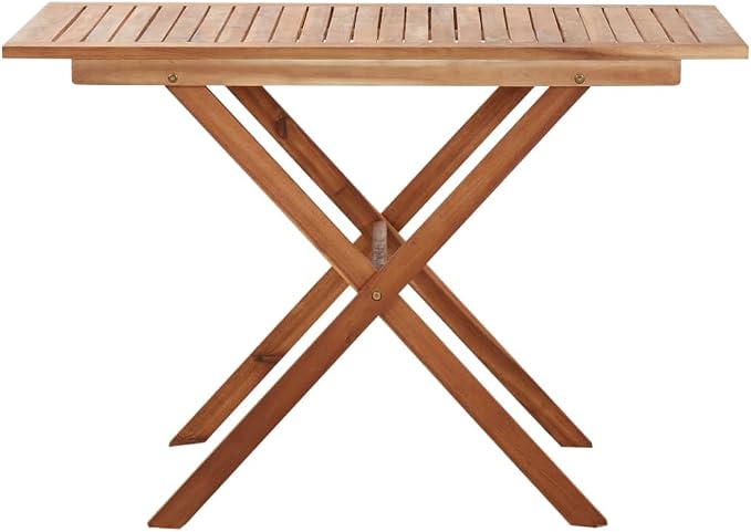 Solid Acacia Wood Outdoor Table 43.3 x 26.4 x 29.1 Inch Rectangular Garden Furniture for Patio Balcony Rustic Design Weather Resistant Assembly