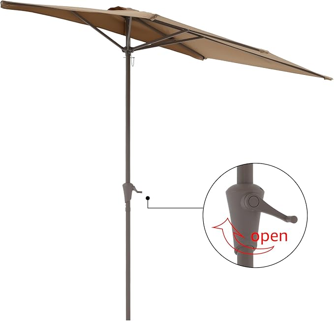 COBANA 7.5’by 4’Half Rectangular Outdoor Patio Umbrella for Patio, Balcony, Garden, Deck, Beige