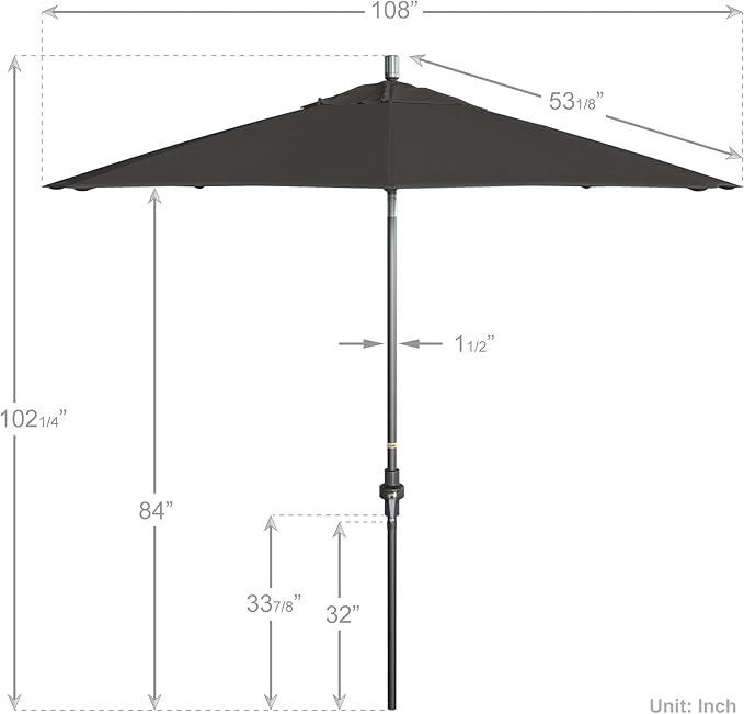 California Umbrella 9' Rd. Crank Lift, Collar Tilt, Aluminum Pole, Fiberglass Rib Patio Umbrella, Hammertone Grey Finish, Sunbrella Charcoal