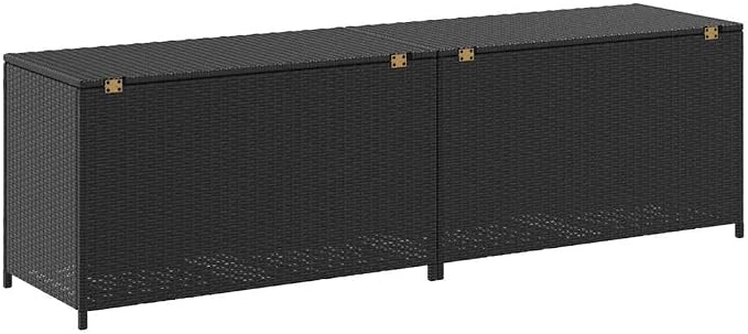Large Outdoor Storage Box with Gas Lift Lid, Black Poly Rattan and Powder-Coated Steel Frame for Patio, Garden Cushions Organization, Weather Resistant Design