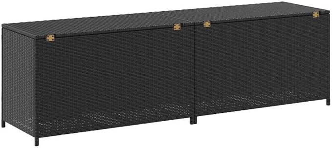Large Poly Rattan Outdoor Storage Box Patio Storage Box Woven Black with Powder-Coated Steel Frame and Gas Lift Lid