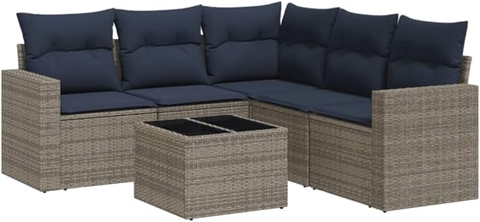 vidaXL Patio Sofa Set with Cushions 6 Piece, Patio Furniture, Outdoor Sectional Sofa Conversation Set for Balcony Garden, Gray Poly Rattan