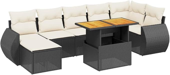 vidaXL Patio Sofa Set with Cushions 8 Piece, Outdoor Conversation Set, Sectional Sofa for Balcony Garden, Modern Style, Black Poly Rattan