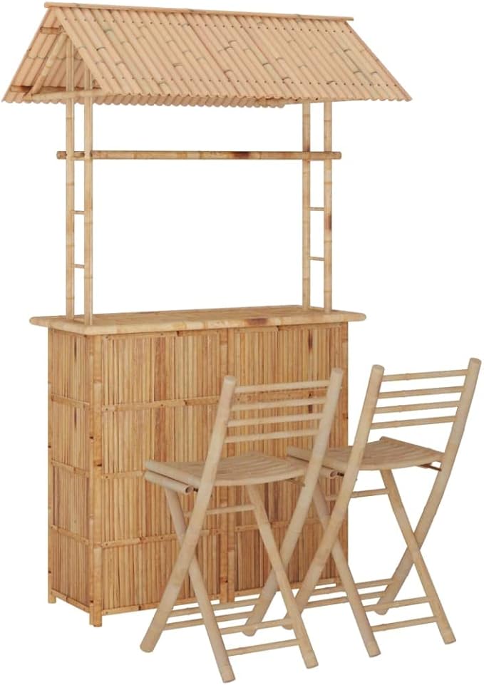 3 Piece Bar Set, Bistro Set Porch Furniture Set Front Porch Furniture Patio Conversation Set for Poolside Garden Negotiation Area Exhibition Bamboo